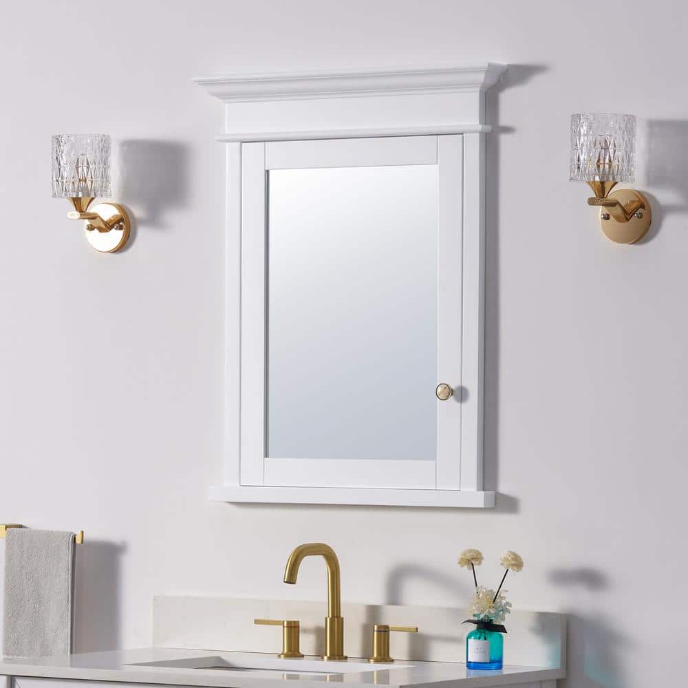 WELLFOR 26 in. W x 32 in. H Rectangular White Solid Wood Framed Recessed Mount Soft Close Door Medicine Cabinet with Mirror
