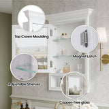 WELLFOR 24 in. W x 32 in. H Rectangular Recessed Solid Wood Bathroom Medicine Cabinet with Mirror, Bi-view Glass Magnetic Door