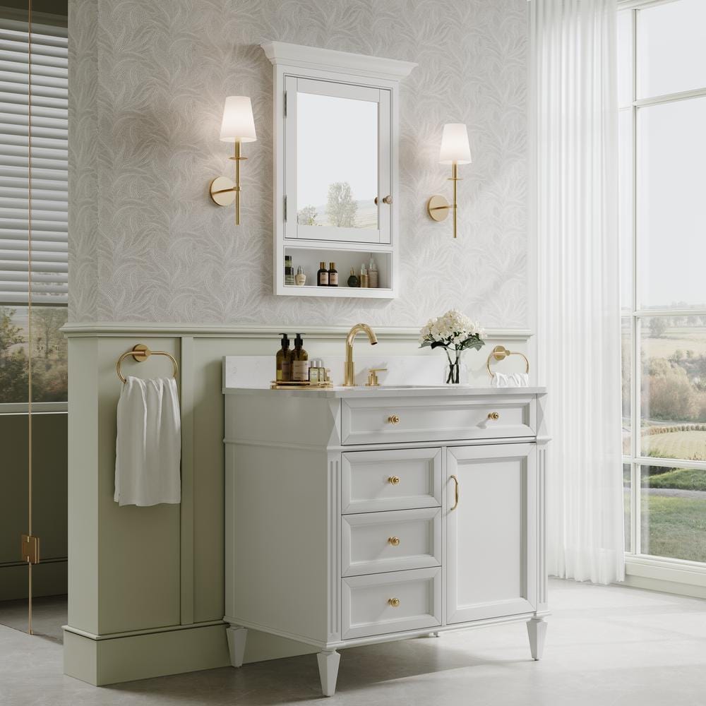 WELLFOR 24 in. W x 32 in. H Rectangular Recessed Solid Wood Bathroom Medicine Cabinet with Mirror, Bi-view Glass Magnetic Door