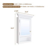 WELLFOR 24 in. W x 32 in. H Rectangular Recessed Solid Wood Bathroom Medicine Cabinet with Mirror, Bi-view Glass Magnetic Door