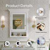 WELLFOR 24 in. W x 32 in. H Rectangular Recessed Solid Wood Bathroom Medicine Cabinet with Mirror, Bi-view Glass Magnetic Door