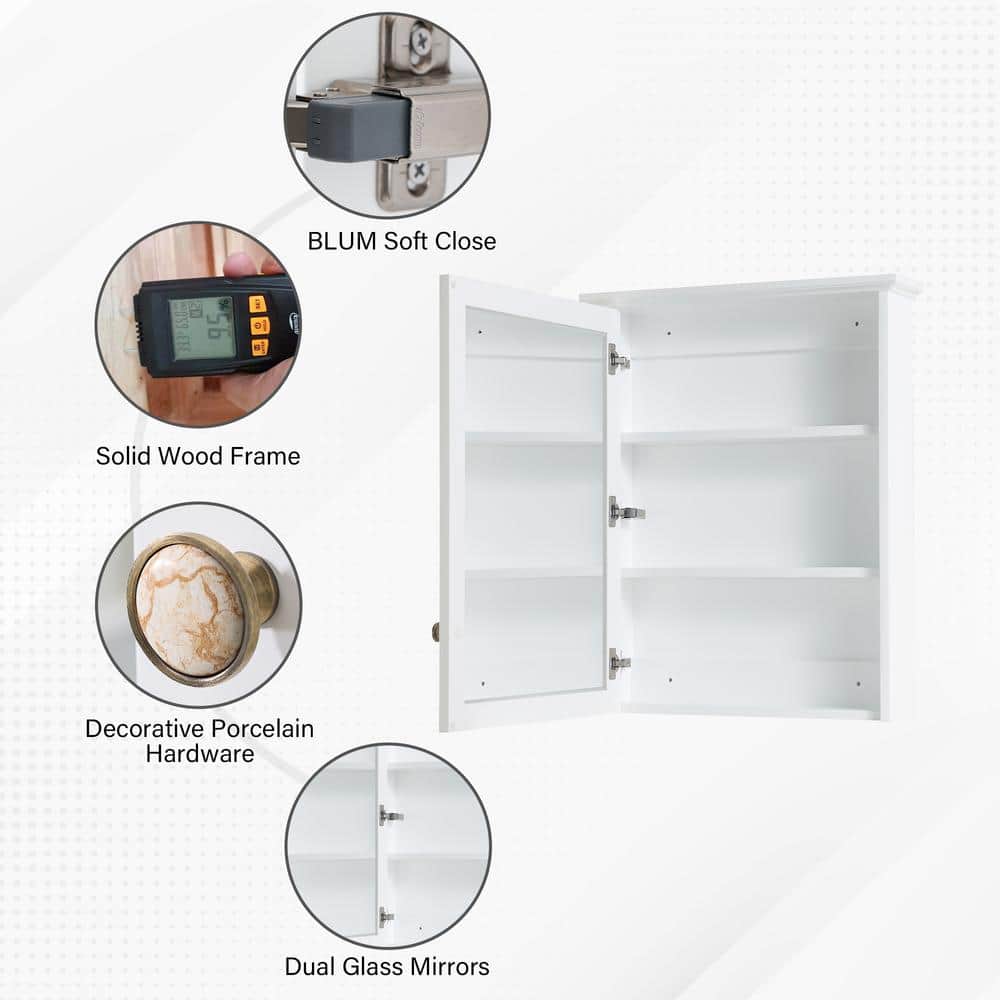 WELLFOR 24 in. W x 30 in. H Medium Rectangular White Wood Frame Surface Mount Medicine Cabinet with Mirror