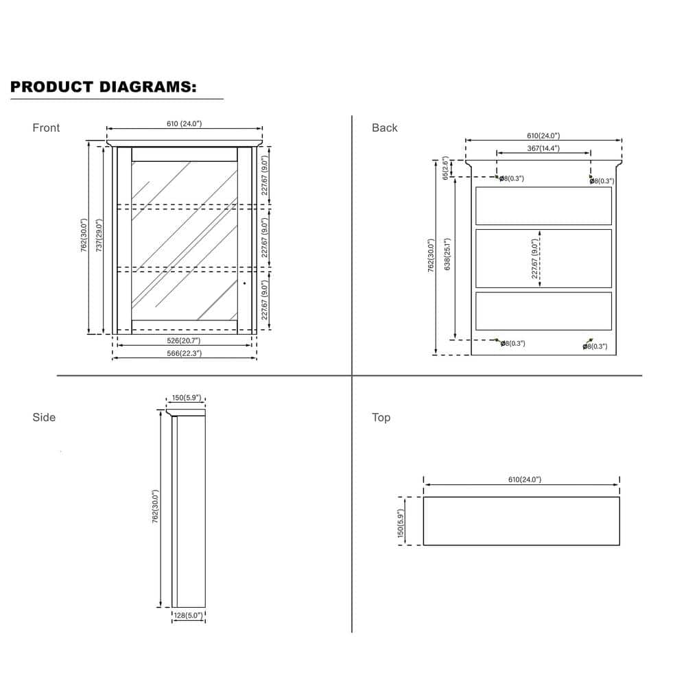 WELLFOR 24 in. W x 30 in. H Medium Rectangular White Wood Frame Surface Mount Medicine Cabinet with Mirror