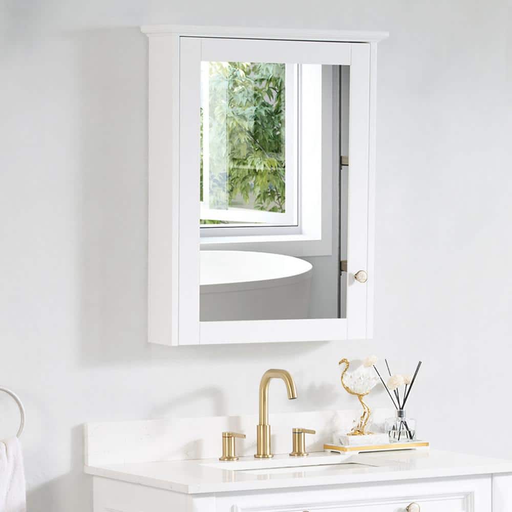 WELLFOR 24 in. W x 30 in. H Medium Rectangular White Wood Frame Surface Mount Medicine Cabinet with Mirror