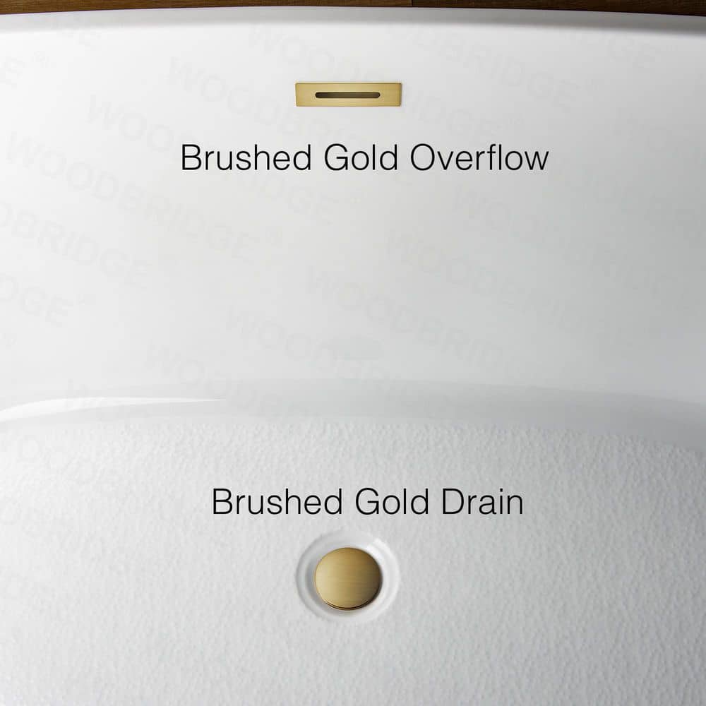 WOODBRIDGE Springston 59 in. Acrylic FlatBottom Double Slipper Bathtub with Brushed Gold Overflow and Drain, White