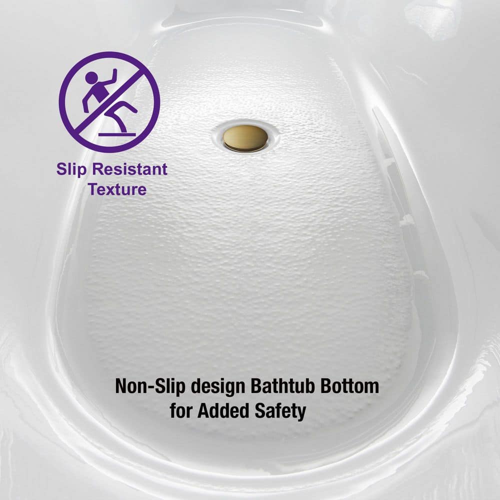 WOODBRIDGE Springston 59 in. Acrylic FlatBottom Double Slipper Bathtub with Brushed Gold Overflow and Drain, White