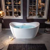 WOODBRIDGE Springston 59 in. Acrylic FlatBottom Double Slipper Bathtub with Brushed Gold Overflow and Drain, White