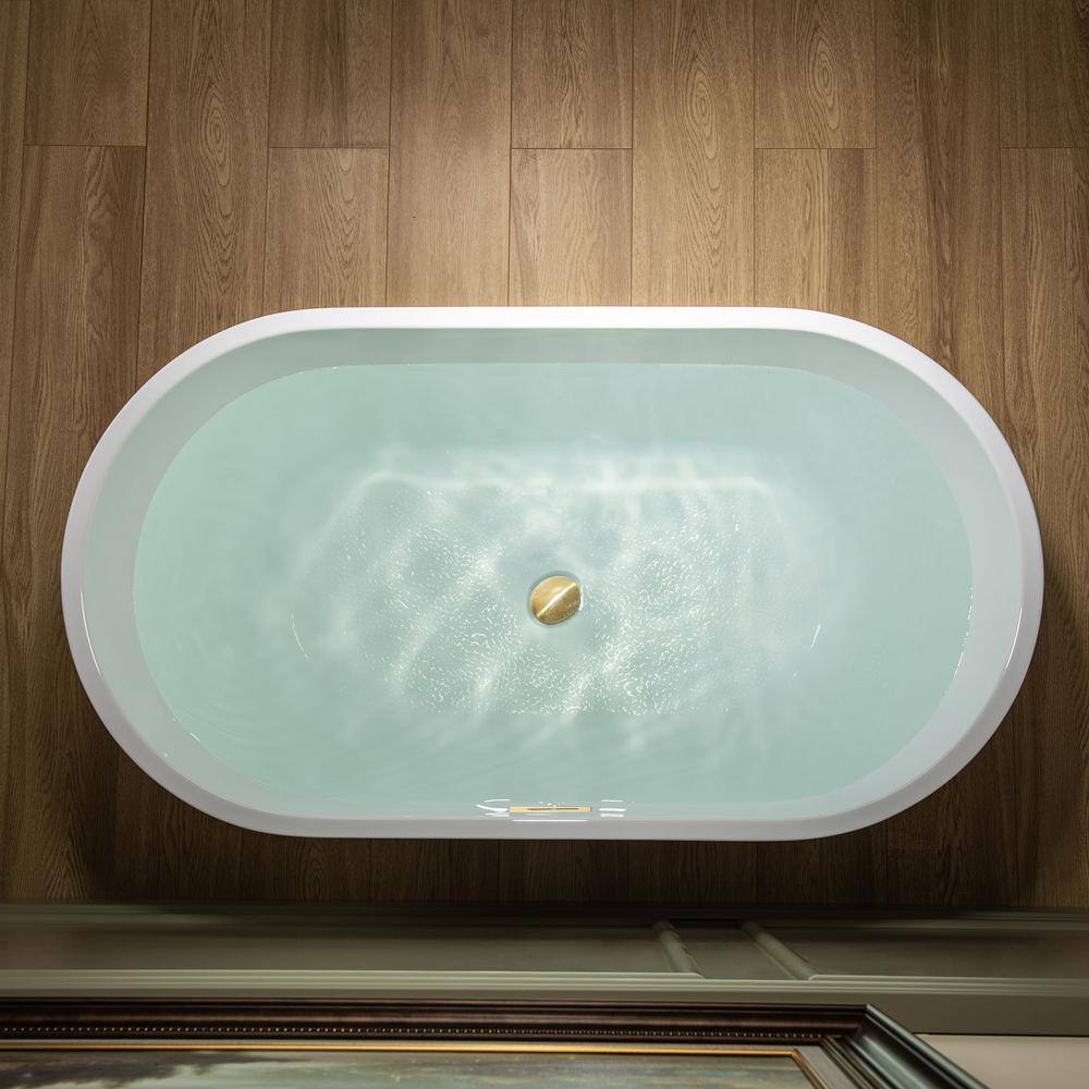 WOODBRIDGE 48 in. Acrylic Flatbottom Freestanding Bathtub in White with Brushed Gold Drain and Overflow