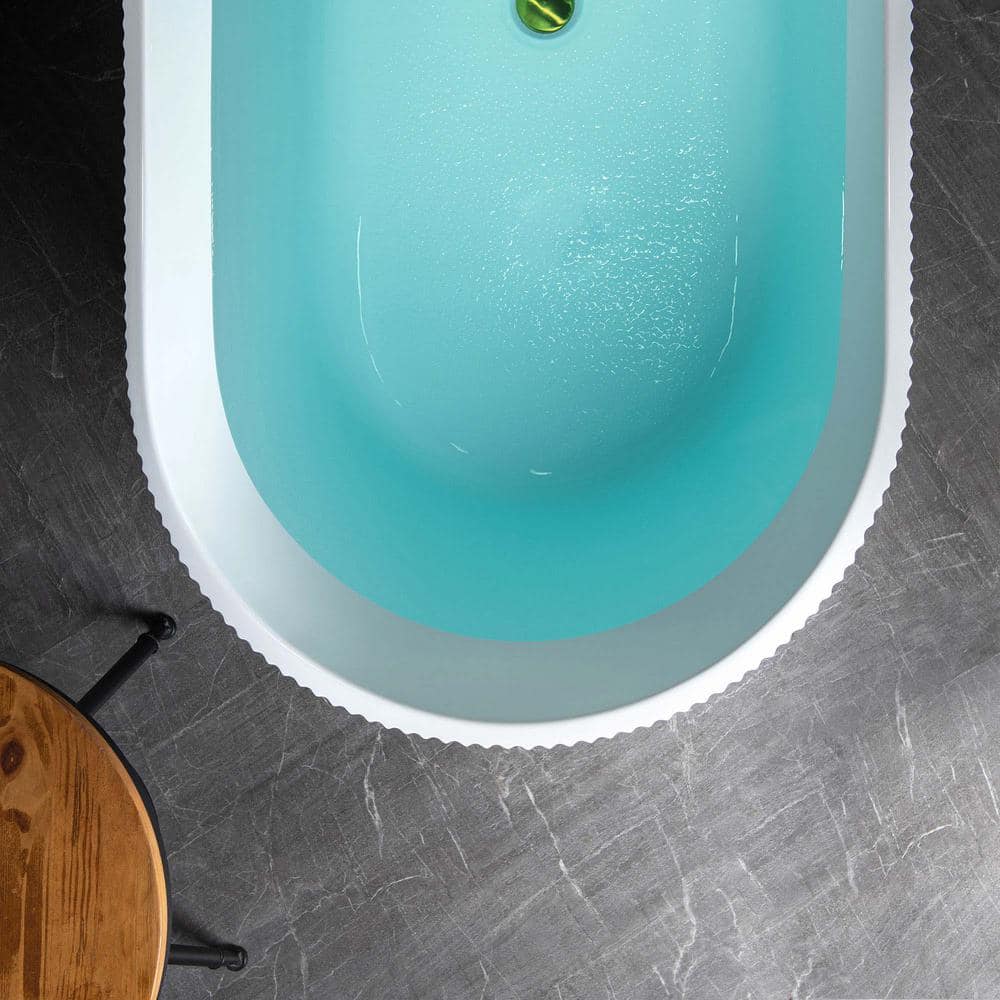 WOODBRIDGE Gee 67 in. x 31.5 in. Acrylic Flat Bottom Soaking Bathtub, Center Drain & Overflow, White with Brushed Gold