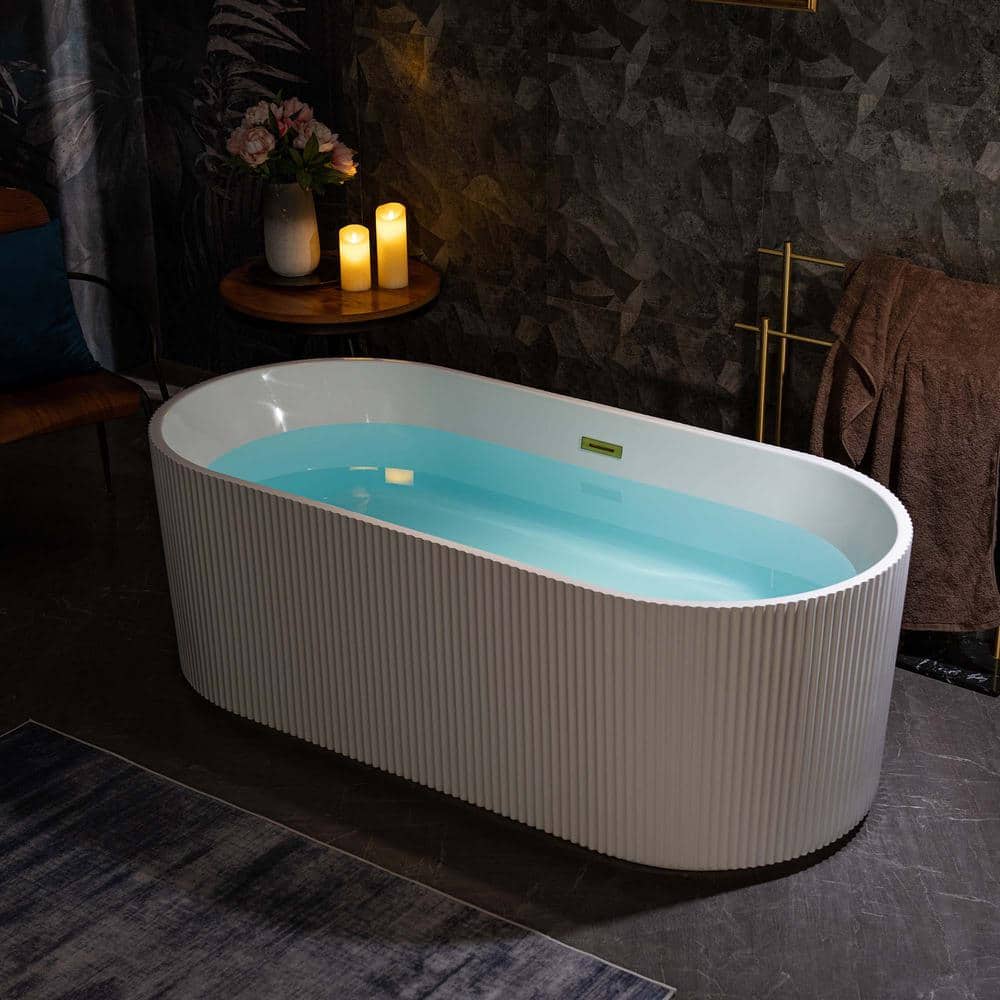 WOODBRIDGE Gee 67 in. x 31.5 in. Acrylic Flat Bottom Soaking Bathtub, Center Drain & Overflow, White with Brushed Gold
