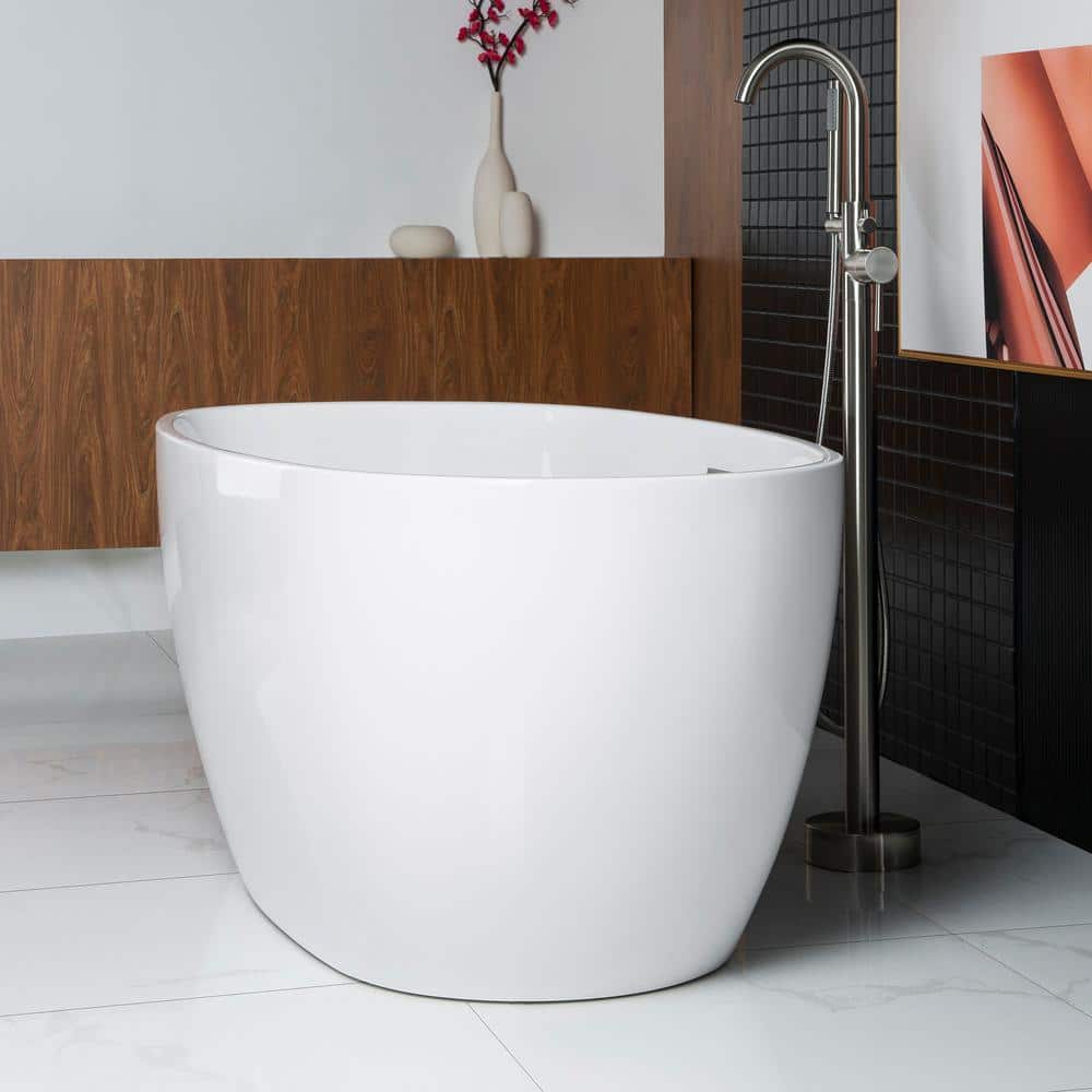 Berck 59 in. Acrylic FlatBottom Double Ended Bathtub with Brushed Nickel Overflow and Drain Included in White
