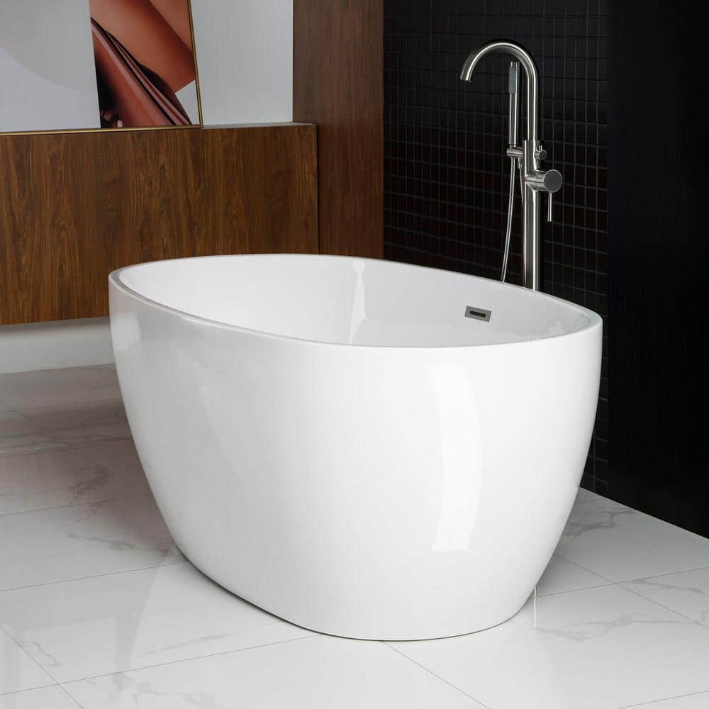 Berck 59 in. Acrylic FlatBottom Double Ended Bathtub with Brushed Nickel Overflow and Drain Included in White