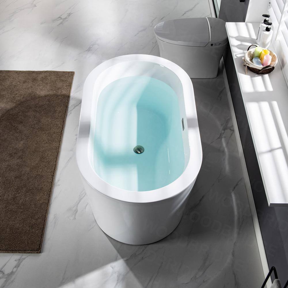 WOODBRIDGE Bloomfield 56 in. Acrylic Freestanding Double-Ended Soaking Bathtub with Drain and Overflow Included, White