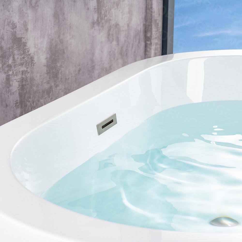 WOODBRIDGE Bloomfield 56 in. Acrylic Freestanding Double-Ended Soaking Bathtub with Drain and Overflow Included, White