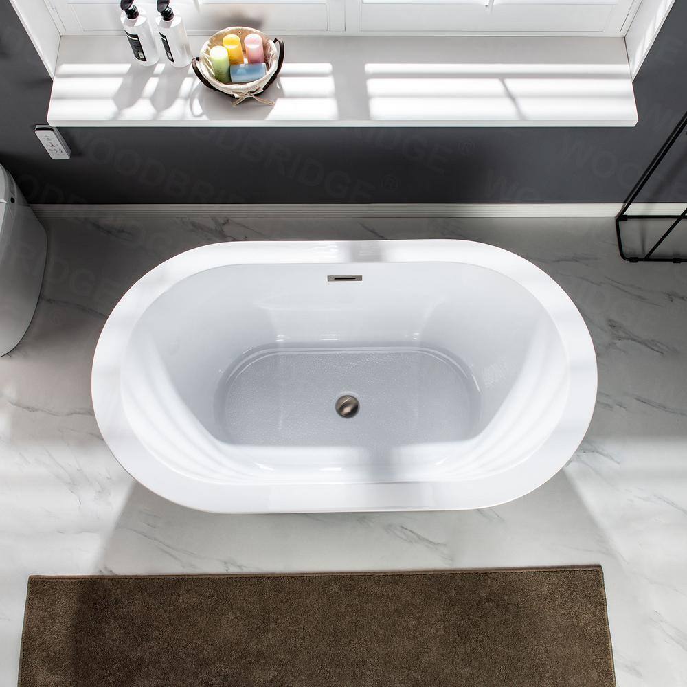 WOODBRIDGE Bloomfield 56 in. Acrylic Freestanding Double-Ended Soaking Bathtub with Drain and Overflow Included, White