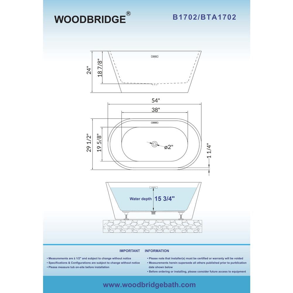 Belleville 54 in. Acrylic FlatBottom Double Ended Bathtub with Brushed Nickel Overflow and Drain Included in White