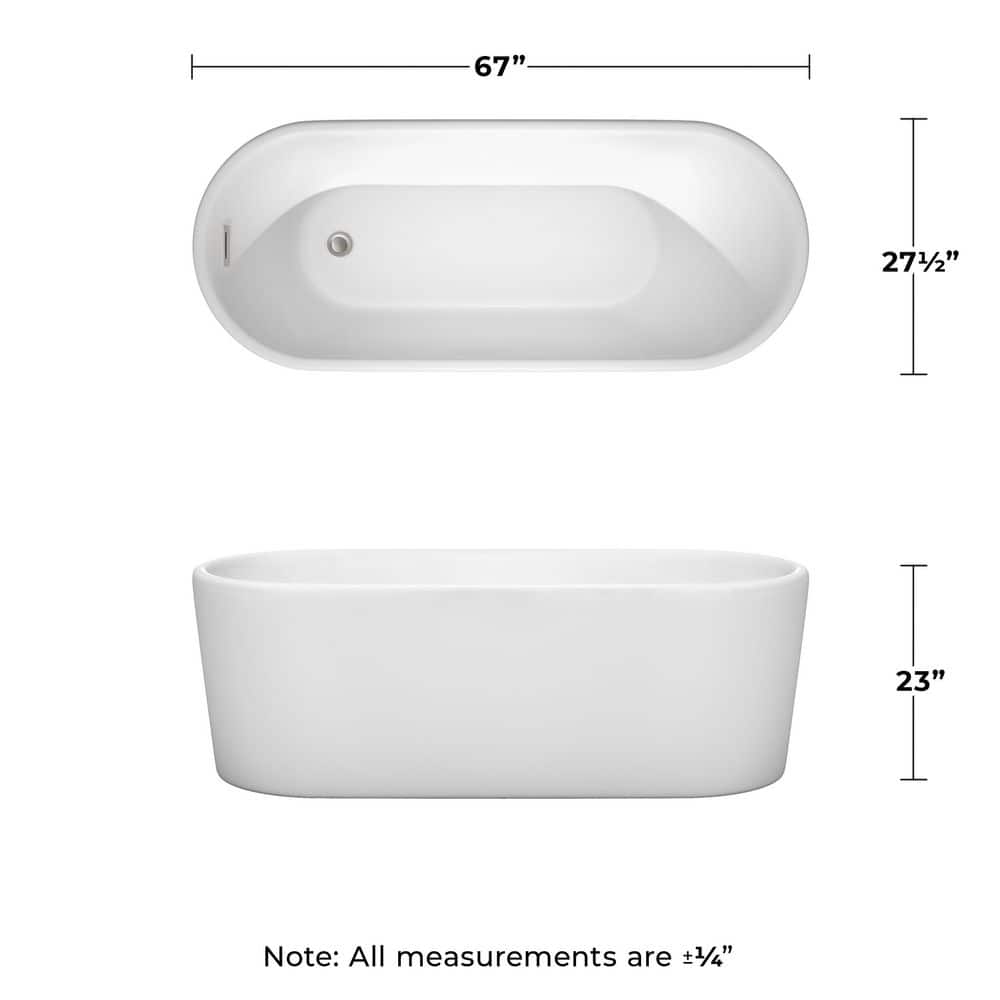 Wyndham Collection Ursula 5.6 ft Acrylic Freestanding Bathtub in White with Brushed Nickel Trim