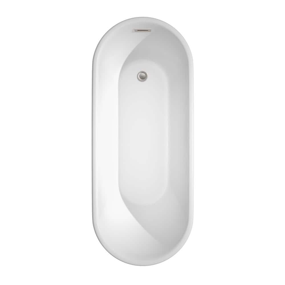 Wyndham Collection Ursula 5.6 ft Acrylic Freestanding Bathtub in White with Brushed Nickel Trim