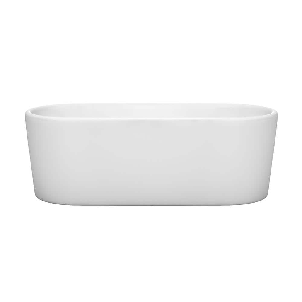 Wyndham Collection Ursula 5.6 ft Acrylic Freestanding Bathtub in White with Brushed Nickel Trim