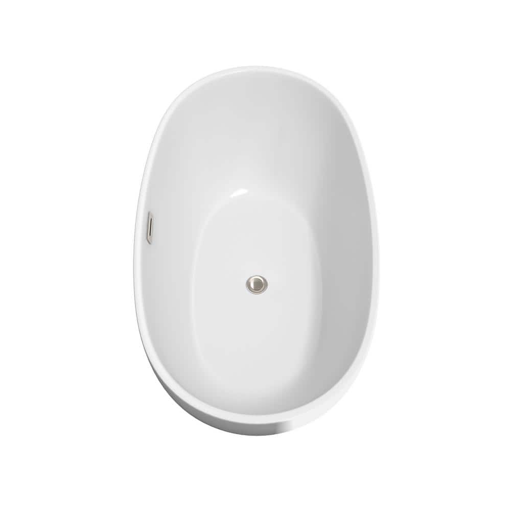 Wyndham Collection Juno 4.9 ft Acrylic Freestanding Bathtub in White with Brushed Nickel Trim