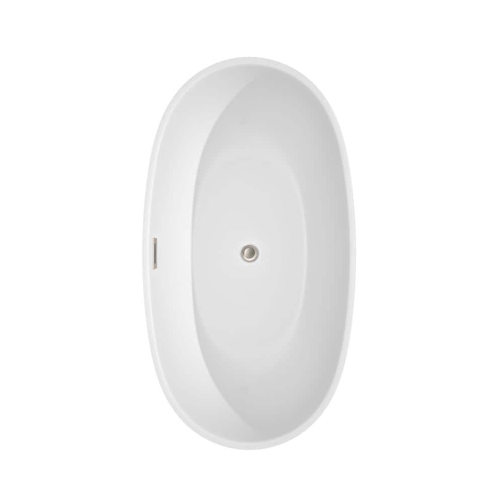 Wyndham Collection Juno 4.9 ft Acrylic Freestanding Bathtub in White with Brushed Nickel Trim