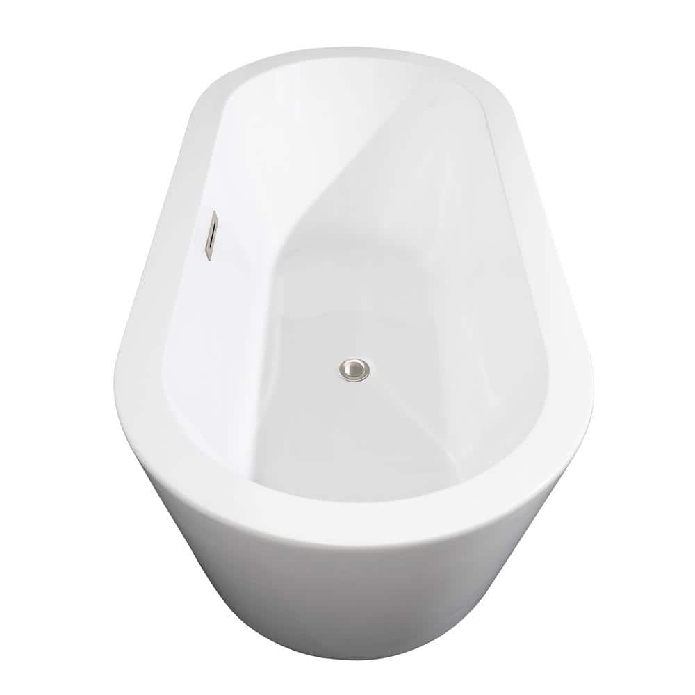 Wyndham Collection Mermaid 5.58 ft. Freestanding Soaking Tub in White with Brushed Nickel Trim