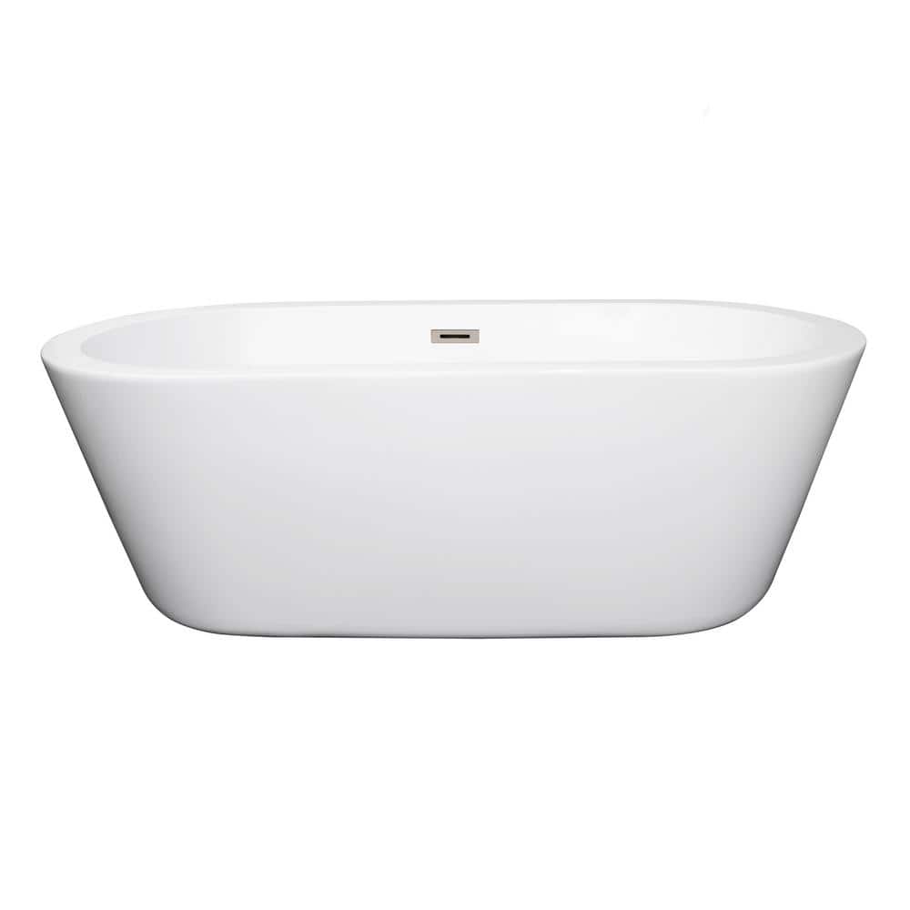 Wyndham Collection Mermaid 5.58 ft. Freestanding Soaking Tub in White with Brushed Nickel Trim
