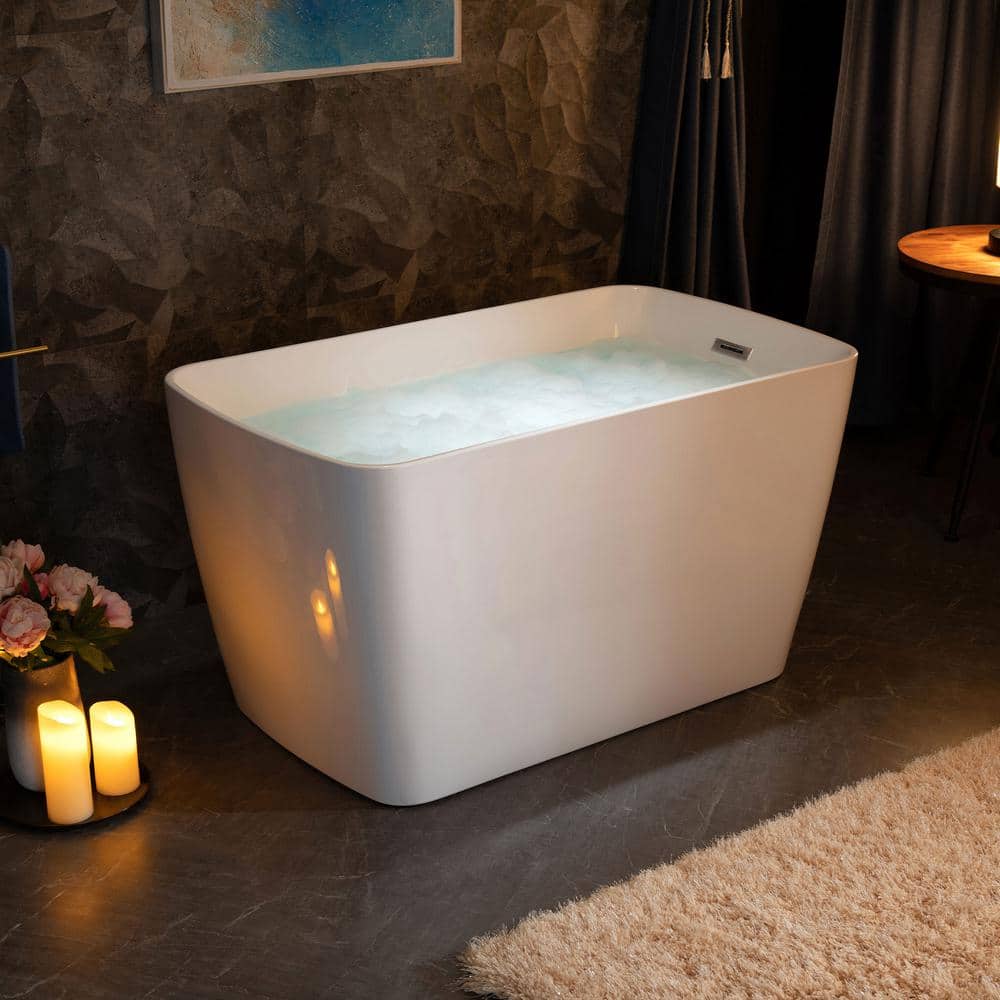 WOODBRIDGE Cube 48 in. x 27.5 in. Acrylic Flat Bottom Soaking Bathtub with Reversible Drain in White with Brushed Nickel