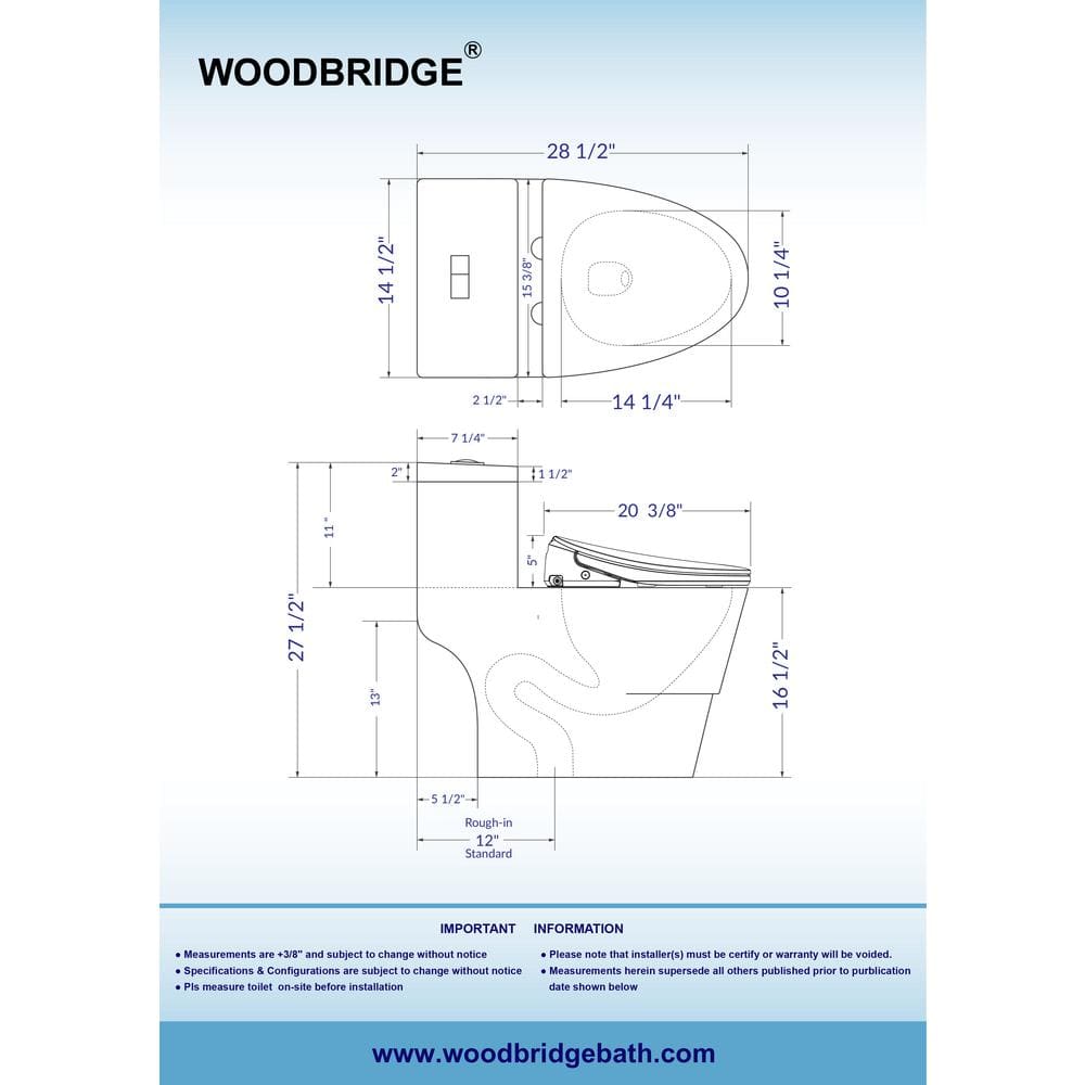 WOODBRIDGE Electric Plug-In Elongated Bidet Toilet Seat with Auto-Features