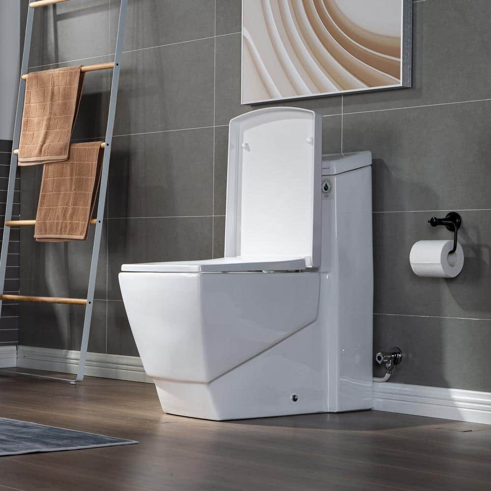 WOODBRIDGE Modern 1-Piece 1.0/1.6 GPF High-Efficiency Dual Flush Square All-in-One Toilet with Soft-Close Seat, White