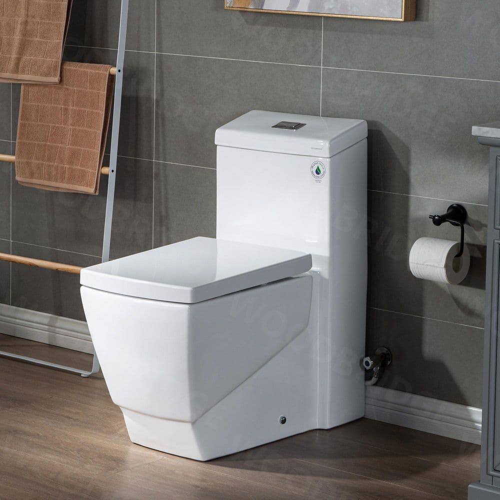 WOODBRIDGE Modern 1-Piece 1.0/1.6 GPF High-Efficiency Dual Flush Square All-in-One Toilet with Soft-Close Seat, White