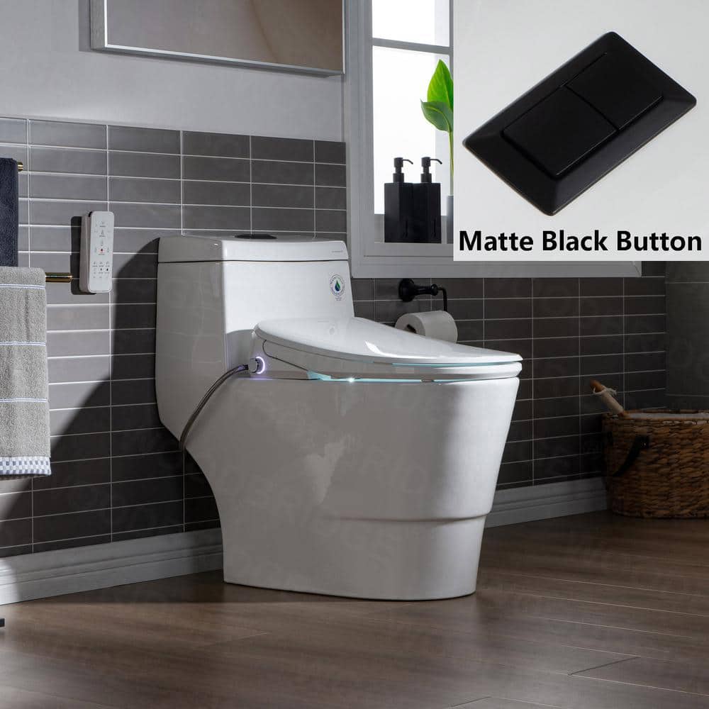 WOODBRIDGE 1-Piece Elongated Dual Flush Toilet with Smart Bidet Seat in White