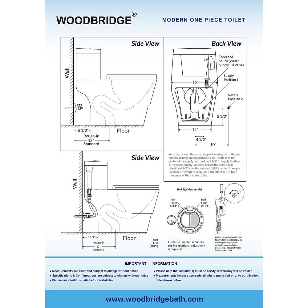 WOODBRIDGE Conserver 1-Piece 1.28 GPF High Efficiency Dual Flush Elongated All-in-One Toilet in White with Seat Included