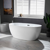 Laon 59 in. Acrylic FlatBottom Double Ended Bathtub with Matte Black Overflow and Drain Included in White