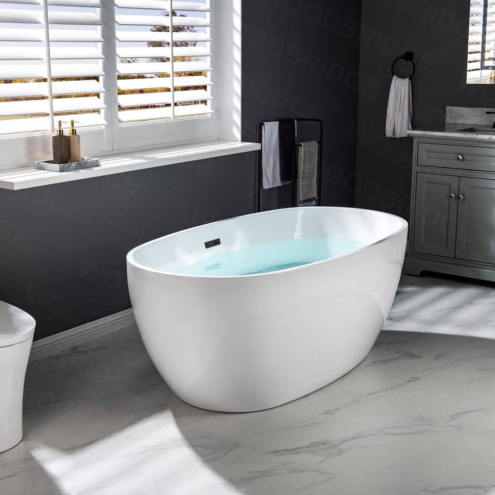 Laon 59 in. Acrylic FlatBottom Double Ended Bathtub with Matte Black Overflow and Drain Included in White