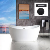 WOODBRIDGE Cincinati 59 in. Acrylic FlatBottom Double Slipper Freestanding Bathtub with Matte Black Overflow & Drain, White