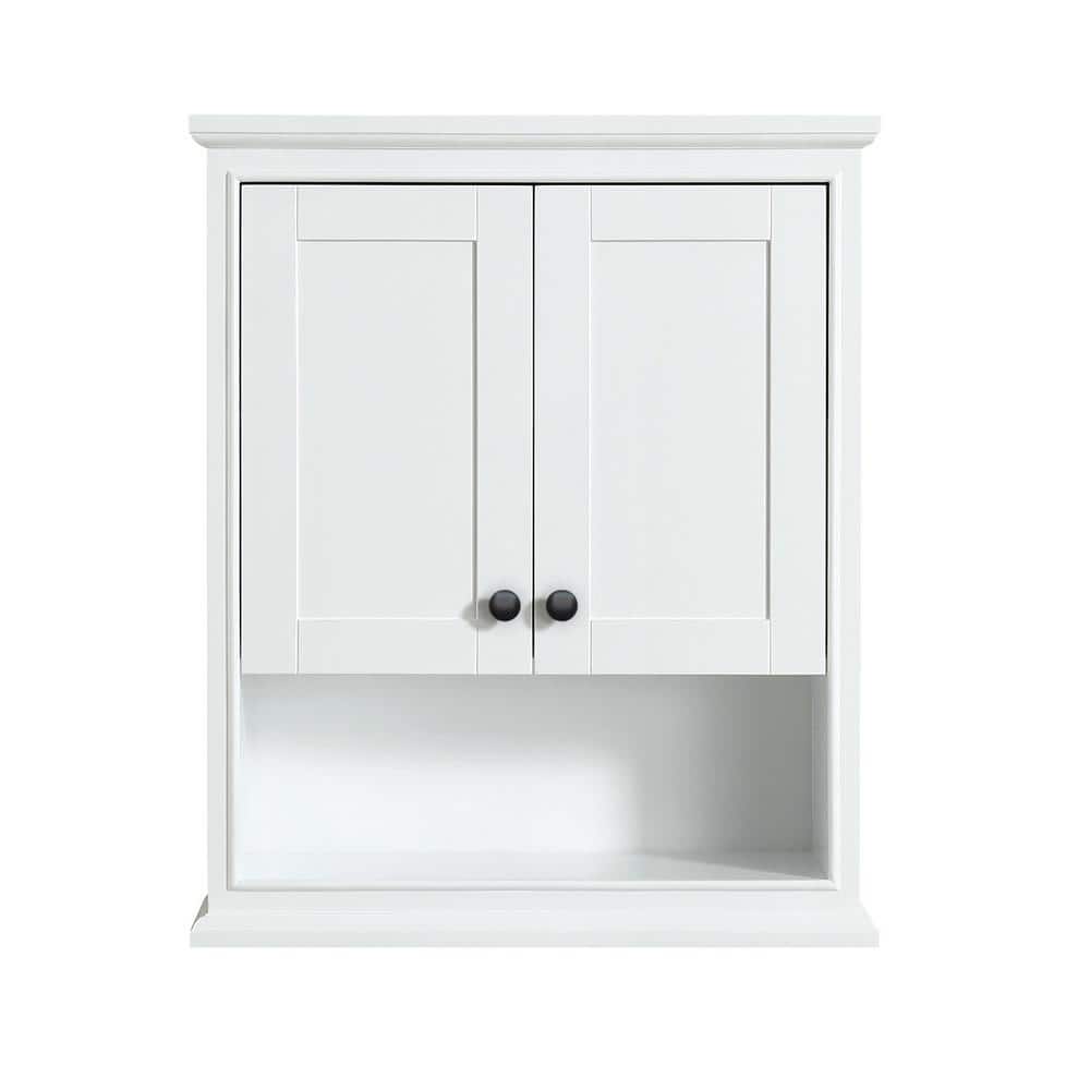 Wyndham Collection Deborah Bathroom Wall Cabinet, White, 25x9x30 Inches