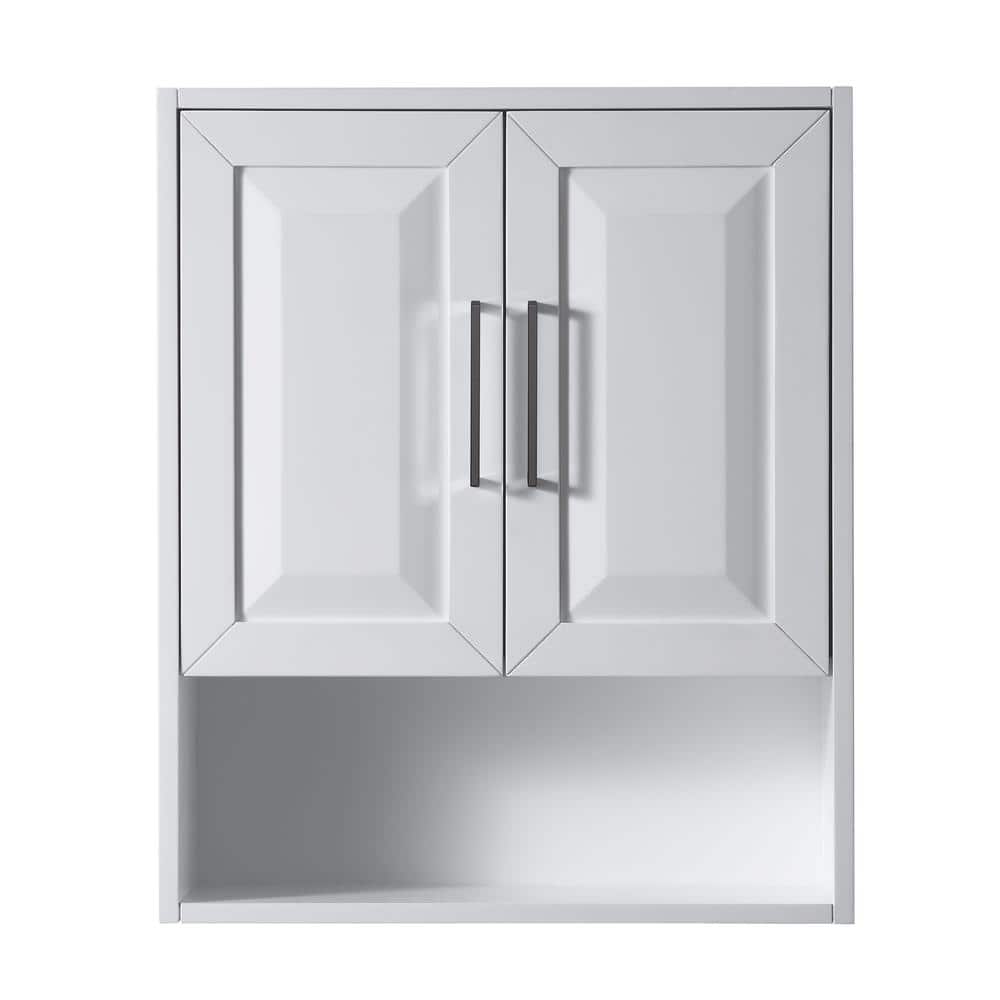 Wyndham Collection Daria 25" Bathroom Wall Cabinet in White with Matte Black Trim