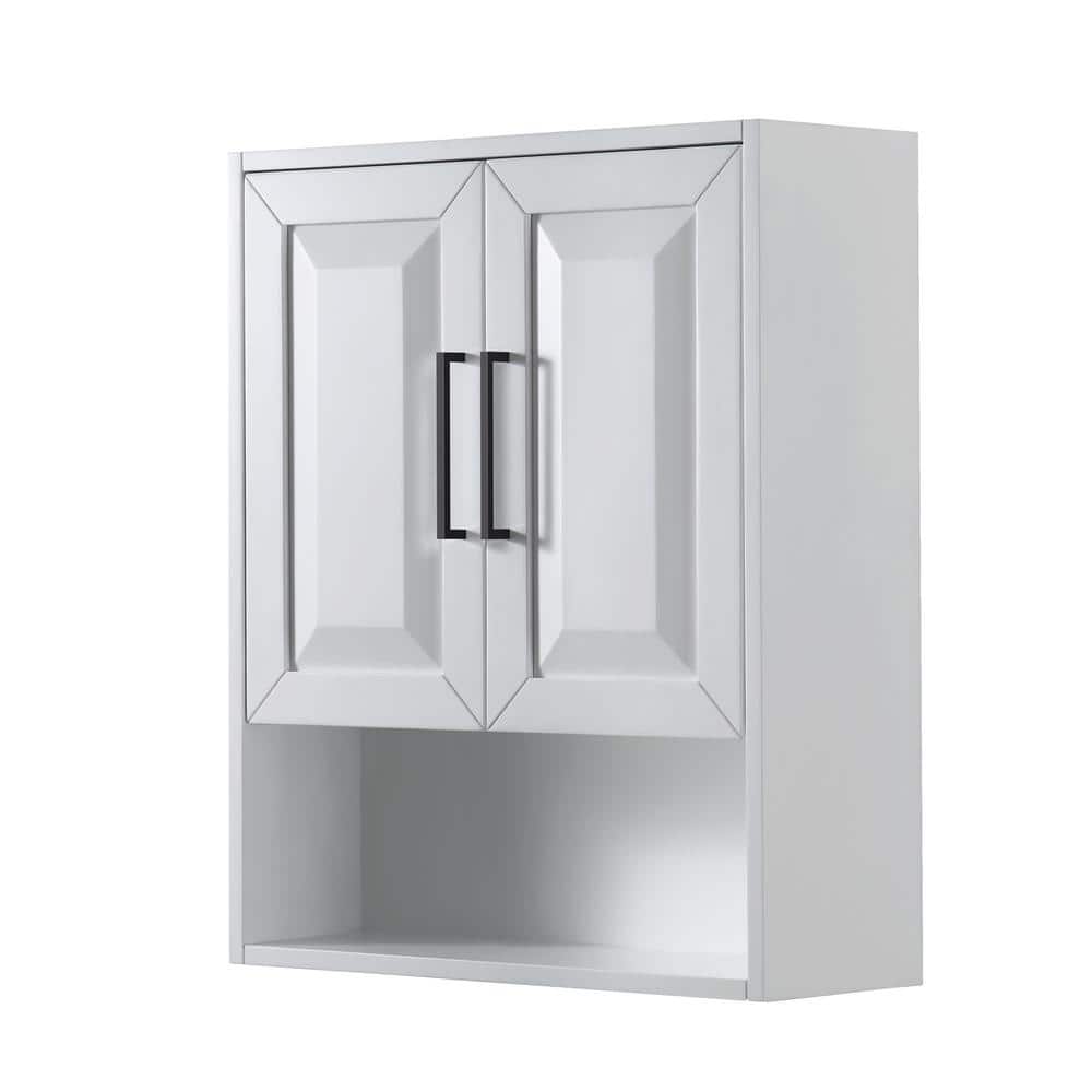 Wyndham Collection Daria 25" Bathroom Wall Cabinet in White with Matte Black Trim