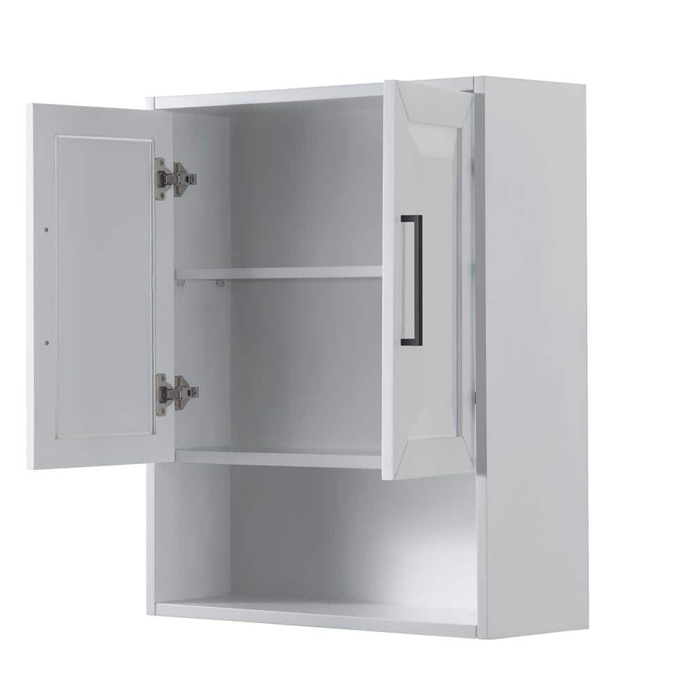 Wyndham Collection Daria 25" Bathroom Wall Cabinet in White with Matte Black Trim