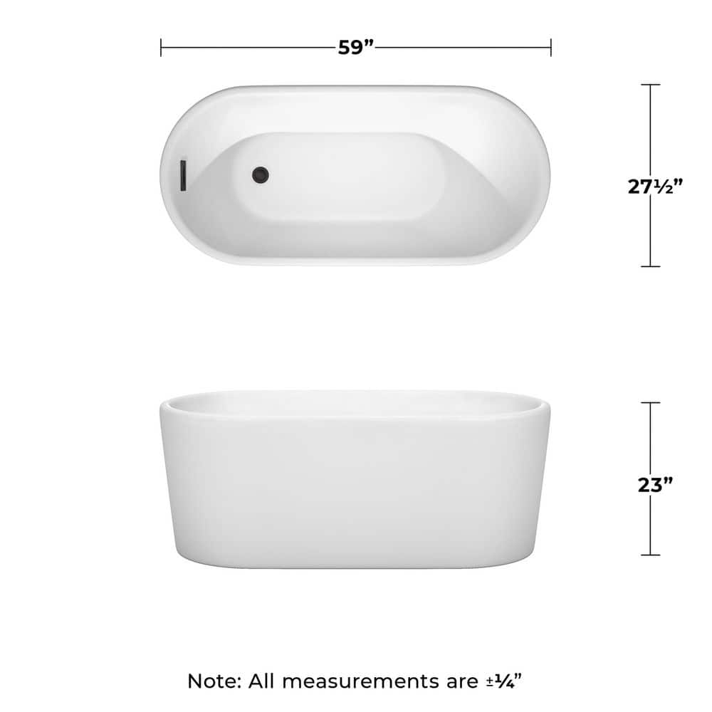 Wyndham Collection Ursula 59 in. Acrylic Freestanding Bathtub with Matte Black Trim