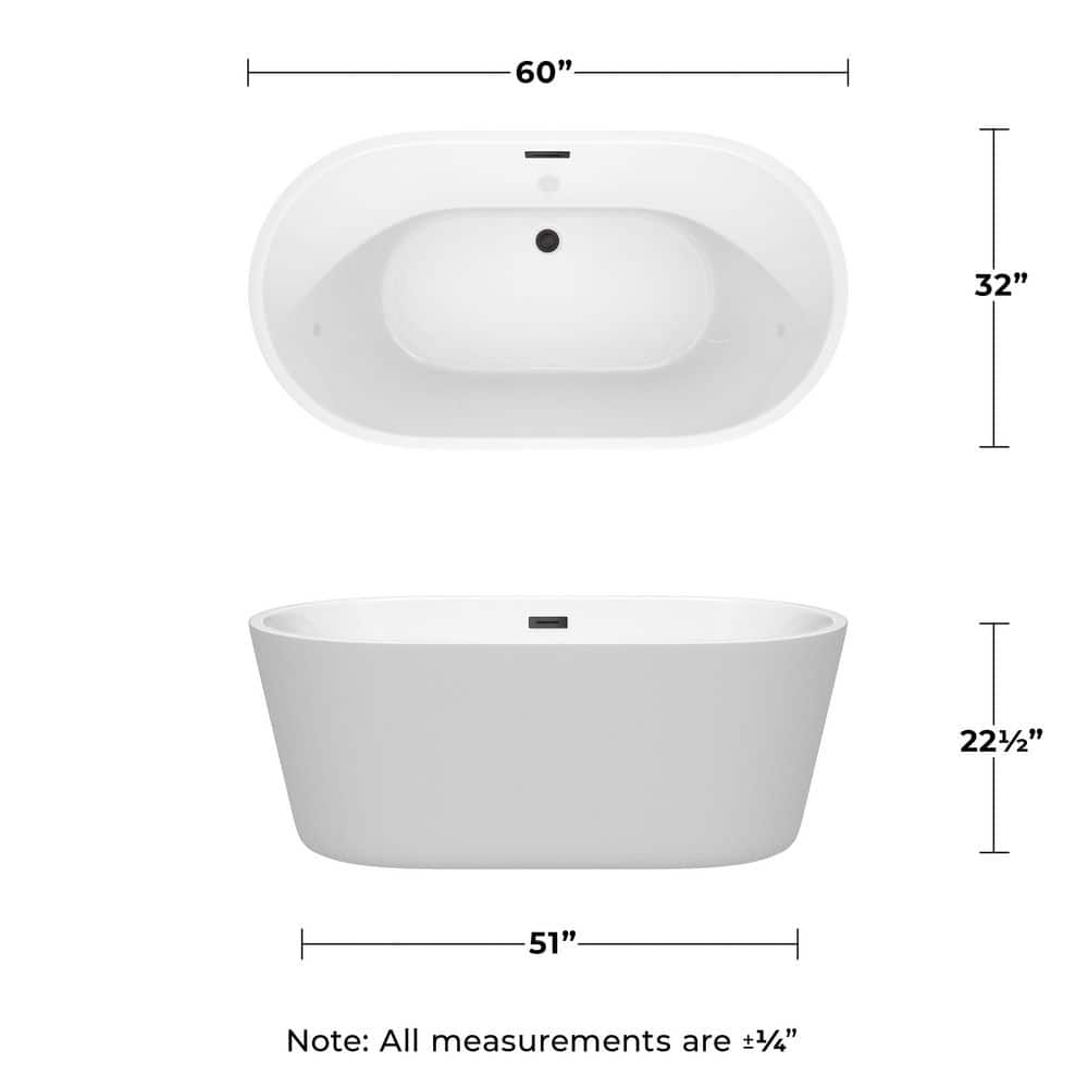 Wyndham Collection Carissa 60 in. Acrylic Freestanding Bathtub with Matte Black Trim