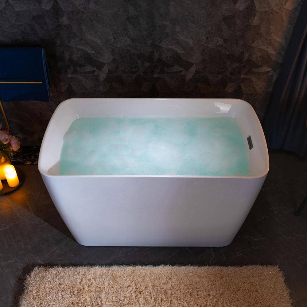 WOODBRIDGE Lakewood 48 in. x 27.5 in. Acrylic Flat Bottom Soaking Bathtub with Reversible Drain in White with Matte Black
