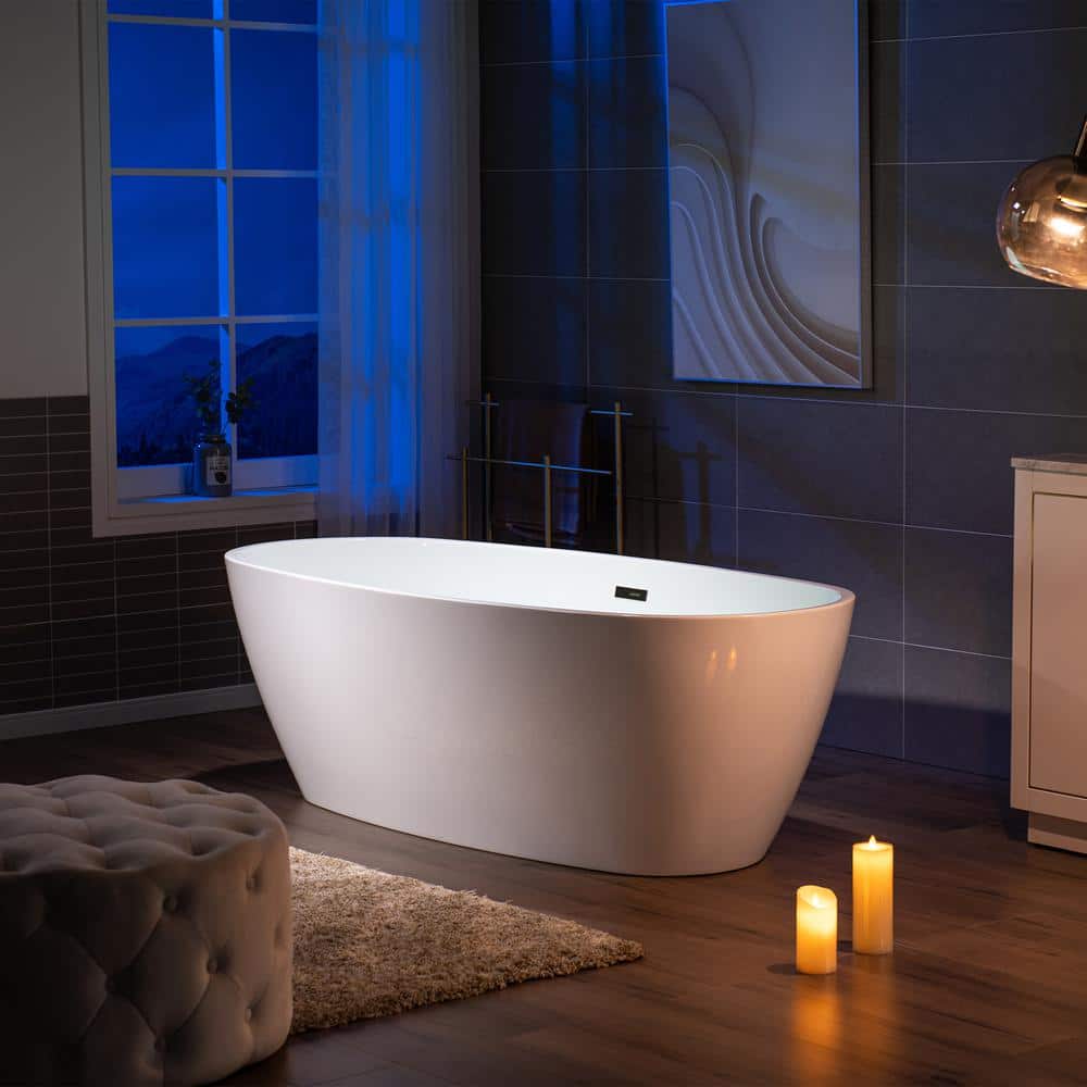WOODBRIDGE 71 in. Acrylic FlatBottom Double-Ended Freestanding Bathtub, Oil-Rubbed Bronze Overflow & Drain, White