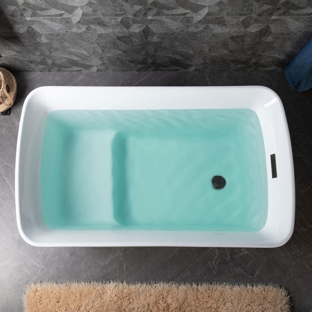 WOODBRIDGE Cube 48 in. x 27.5 in. Acrylic Flat Bottom Soaking Bathtub with Reversible Drain, White with Oil Rubbed Bronze