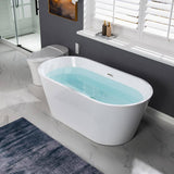 WOODBRIDGE 59 in. L x 29.5 in. W Acrylic Flat Bottom Soaking Bathtub in White with Polished Chrome Drain and Tub Filler