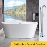 WOODBRIDGE 59 in. L x 29.5 in. W Acrylic Flat Bottom Soaking Bathtub in White with Polished Chrome Drain and Tub Filler