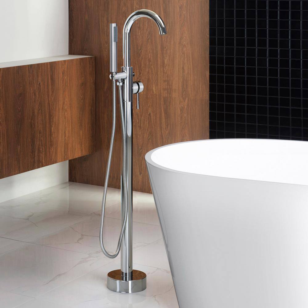 WOODBRIDGE 59 in. L x 29.5 in. W Acrylic Flat Bottom Soaking Bathtub in White with Polished Chrome Drain and Tub Filler