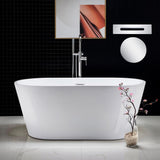 WOODBRIDGE 59 in. L x 29.5 in. W Acrylic Flat Bottom Soaking Bathtub in White with Polished Chrome Drain and Tub Filler