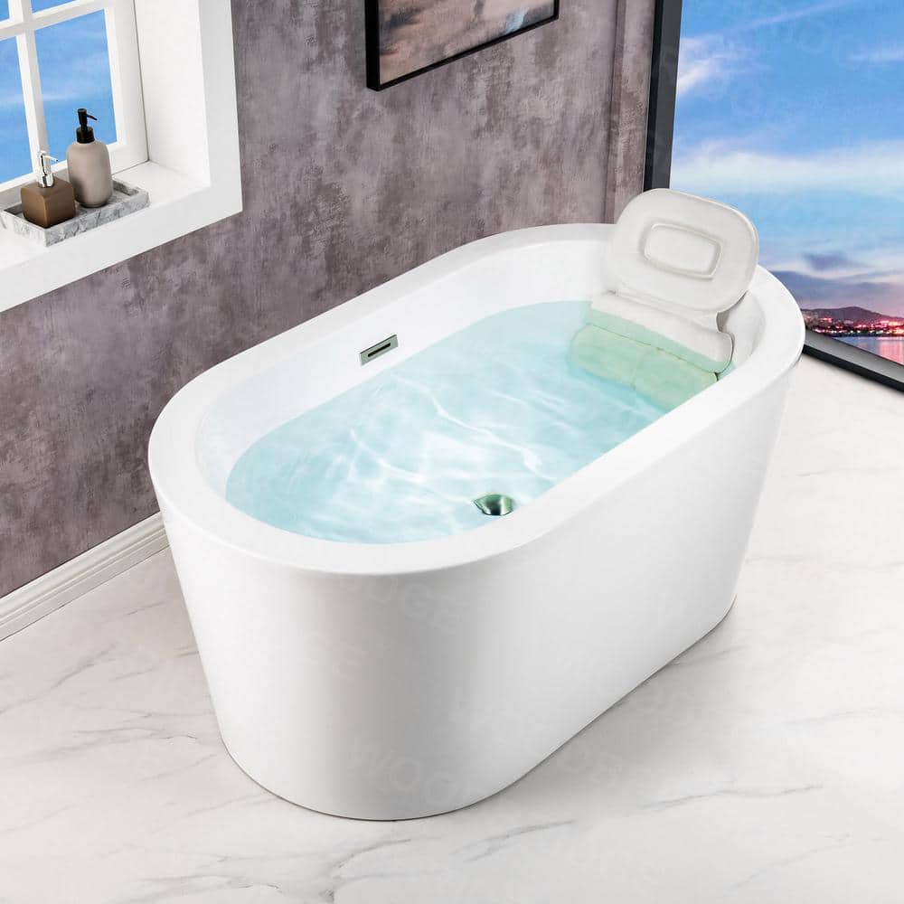 WOODBRIDGE Bridgewater 56 in. Acrylic Freestanding Double-Ended Soaking Bathtub with Drain and Overflow Included, White